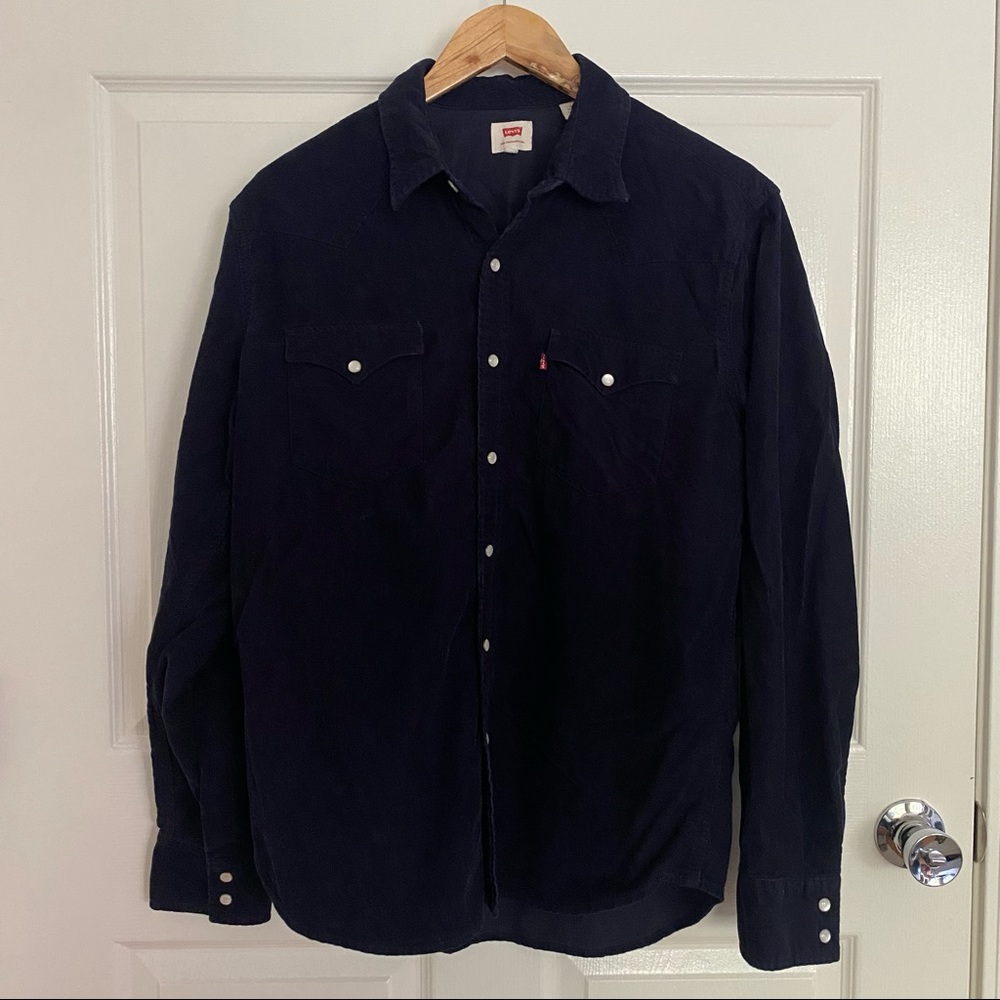 LEVIS dark blue corduroy snap button western look longsleeve preowned Size L